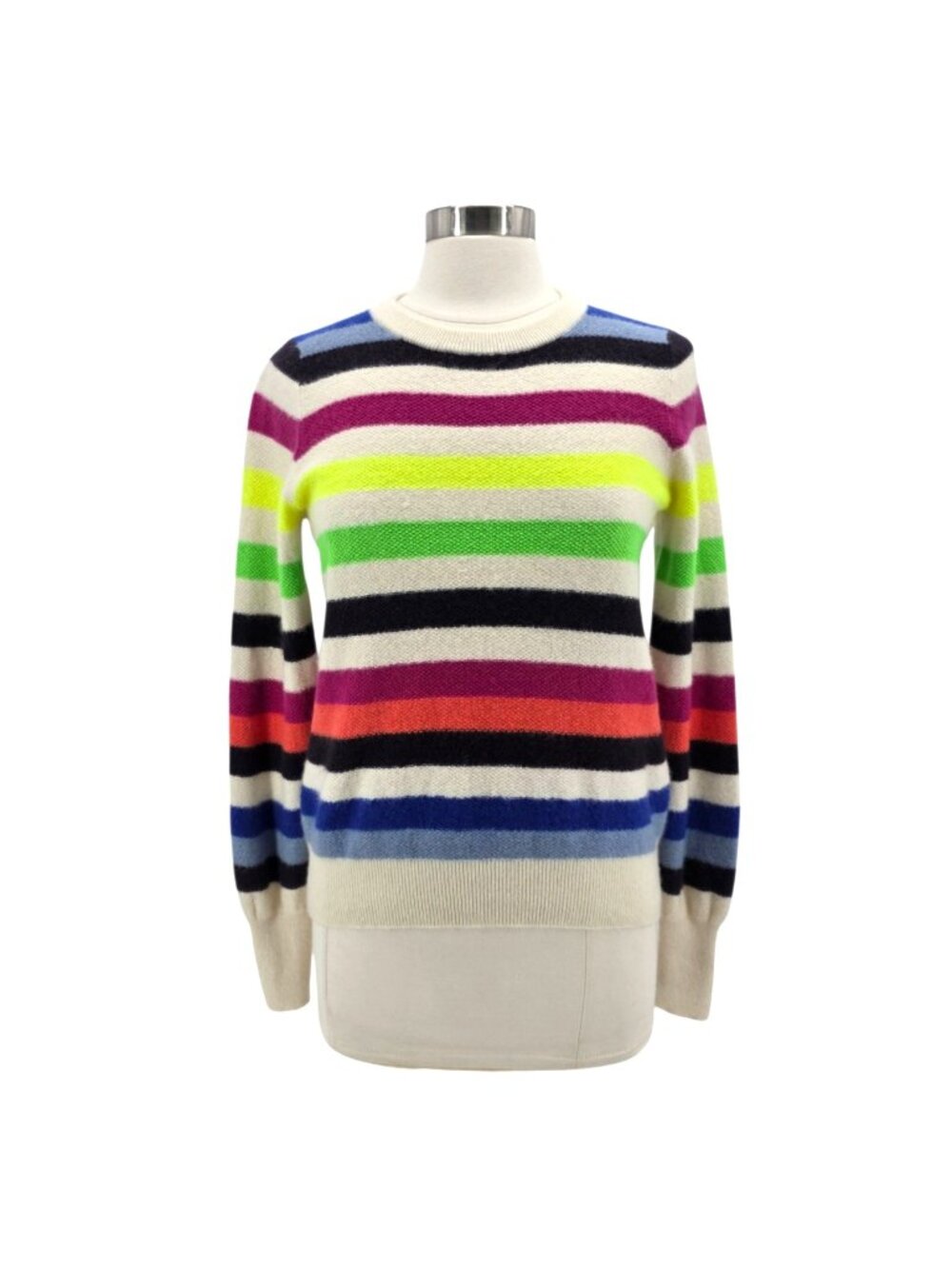 White + Warren Womens Medium Sweater Cashmere Bold Stripe Sweatshirt In Neon